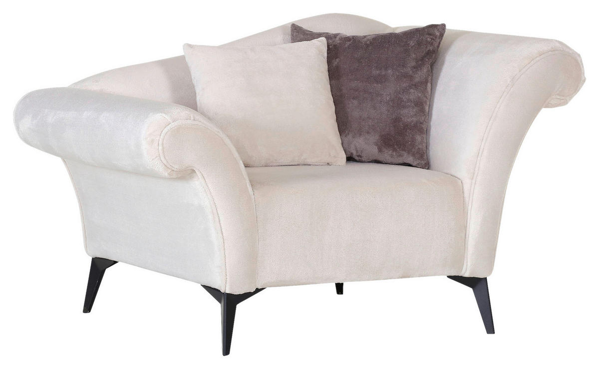 SESSEL in Plüsch Weiß, Grau  - Schwarz/Weiß, Design, Textil/Metall (138/83/85cm) - Ambia Home
