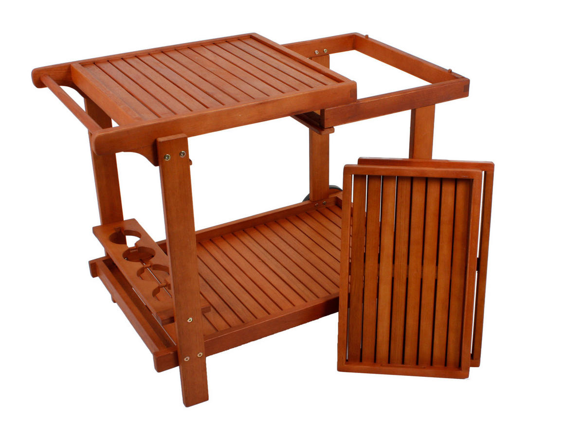 SERVIERWAGEN in Eukalyptusholzfarben  - Eukalyptusholzfarben/Schwarz, Basics, Holz (60/76/100cm) - Gardenson