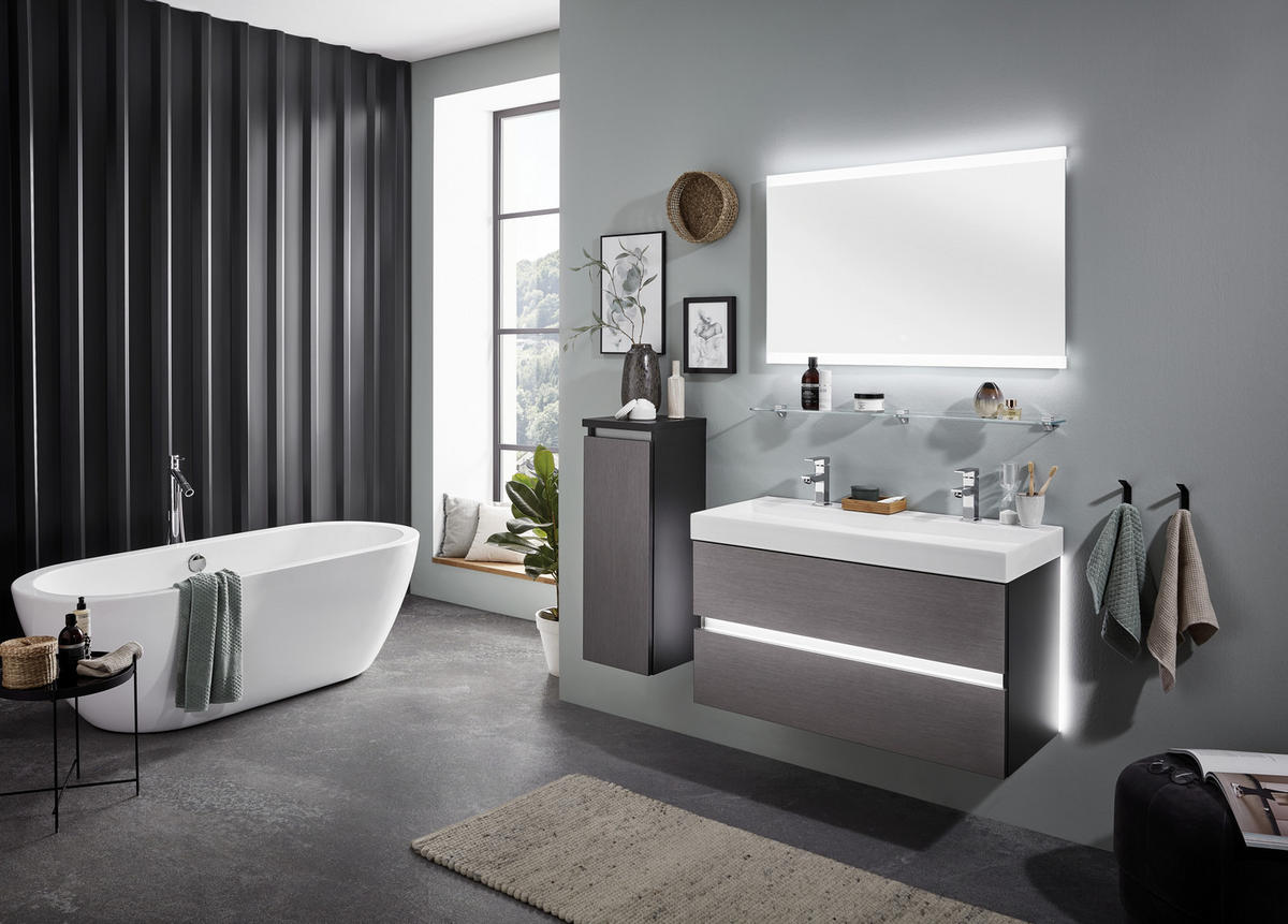 BADRUM 100 cm  - vit/ekfärgad, Modern, trämaterial/glas (100cm) - Dieter Knoll