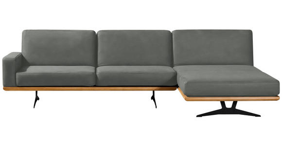 ECKSOFA in Flachgewebe Hellgrau  - Hellgrau/Schwarz, Natur, Holz/Textil (326/170cm) - Valnatura