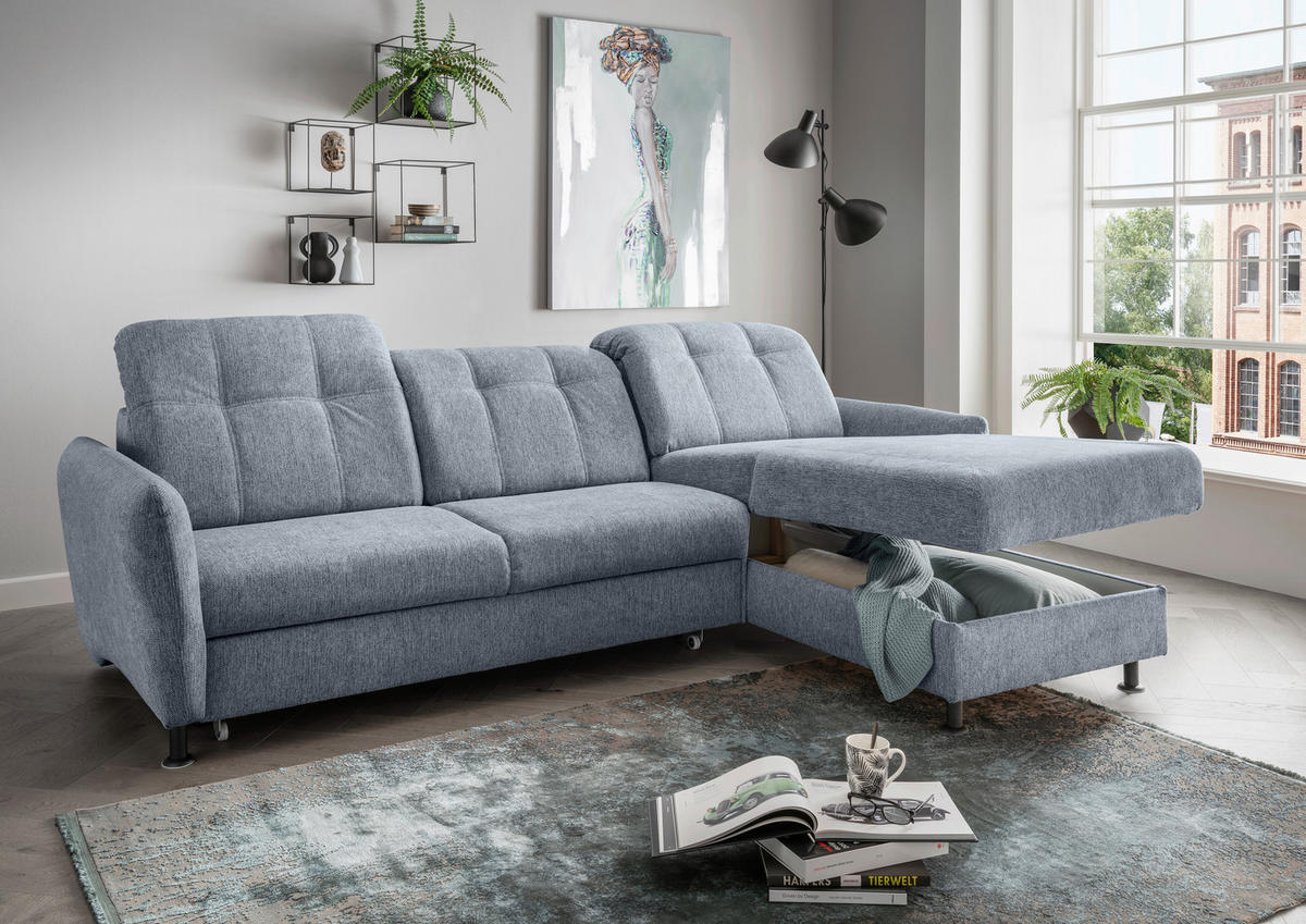 ECKSOFA Hellblau Chenille  - Schwarz/Hellblau, MODERN, Textil/Metall (267/184cm) - Livetastic