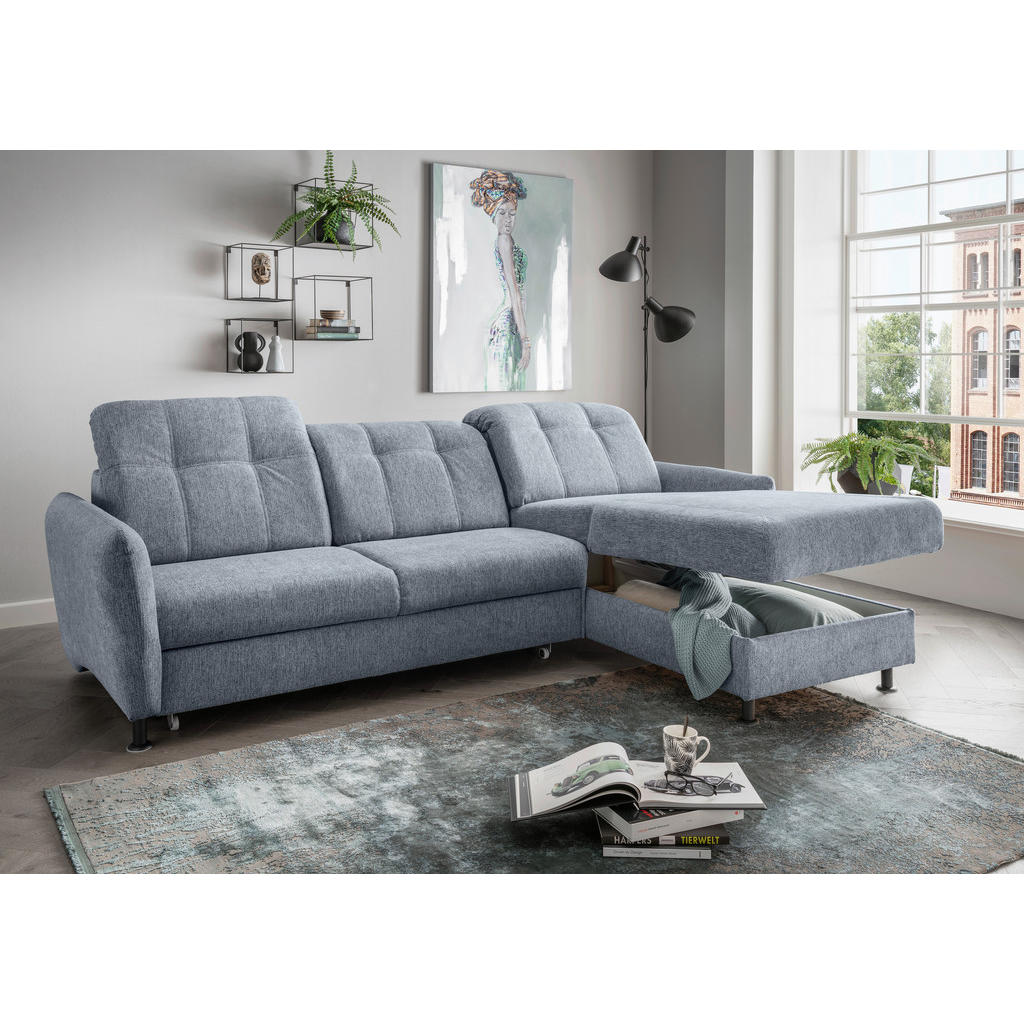 Thumbnail - Livetastic Ecksofa, Hellblau, Textil, Uni, 4-Sitzer, Ottomane rechts, L-Form, 267x184 cm, Made in EU, Liegefunktion, sei...