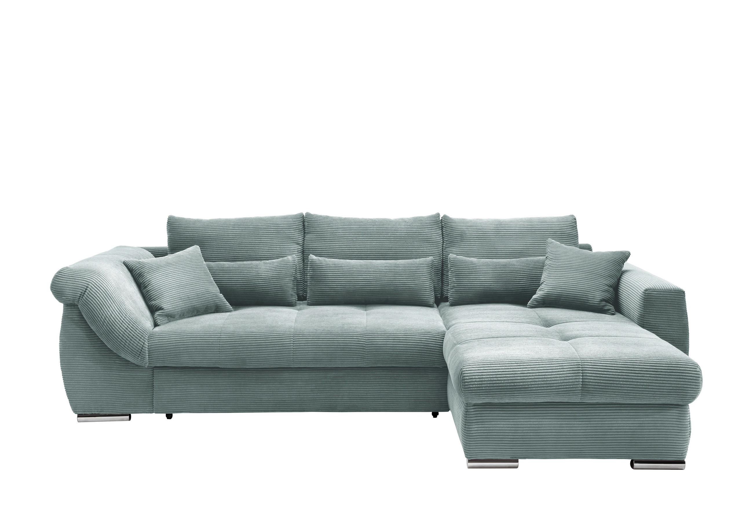 ECKSOFA 302/188 cm  in Cord Hellblau Zierkissen, Rückenkissen, Nierenkissen, Bettkasten  302/188 cm  - Chromfarben/Hellblau, MODERN, Textil/Metall (302/188cm) - MID.YOU