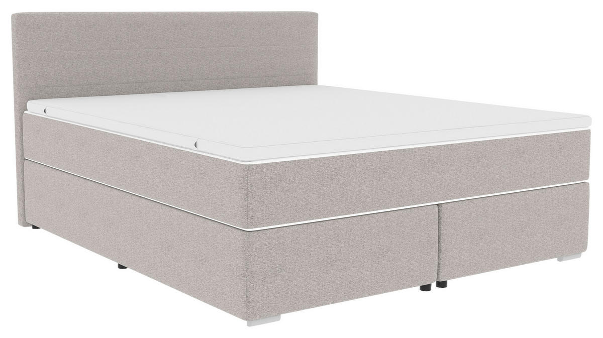 BOXSPRINGBETT 180/200 cm,  in Hellgrau, Topper, Matratzen, H3 = fest  - Chromfarben/Hellgrau, KONVENTIONELL, Kunststoff/Textil (180/200cm) - Boxxx