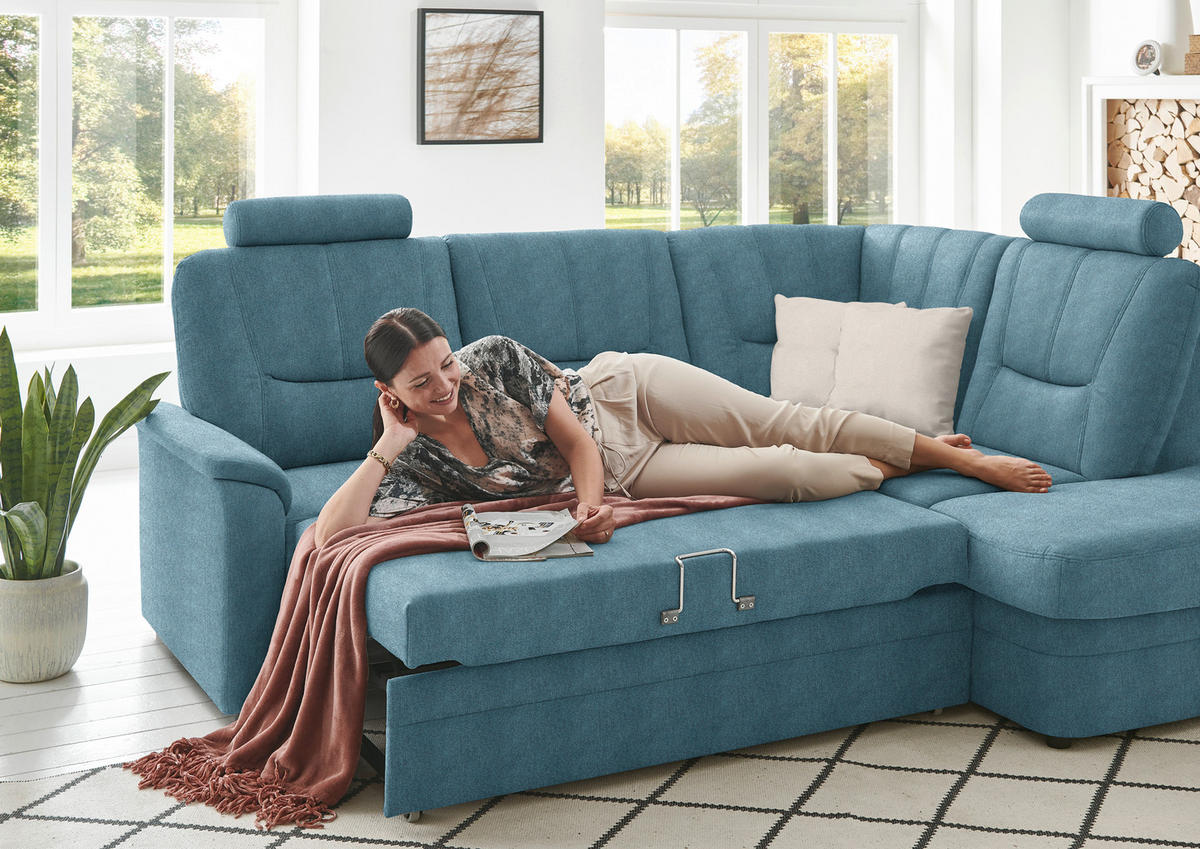 ECKSOFA  in Chenille Türkis  235/185 cm  - Türkis/Schwarz, KONVENTIONELL, Kunststoff/Textil (235/185cm) - Beldomo Comfort