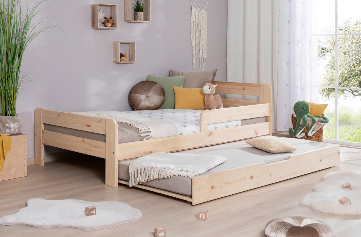 Bett Bennet mit Ausziehbett 120/200 cm Naturfarben  - Naturfarben, Modern, Holz (120/200cm) - MID.YOU