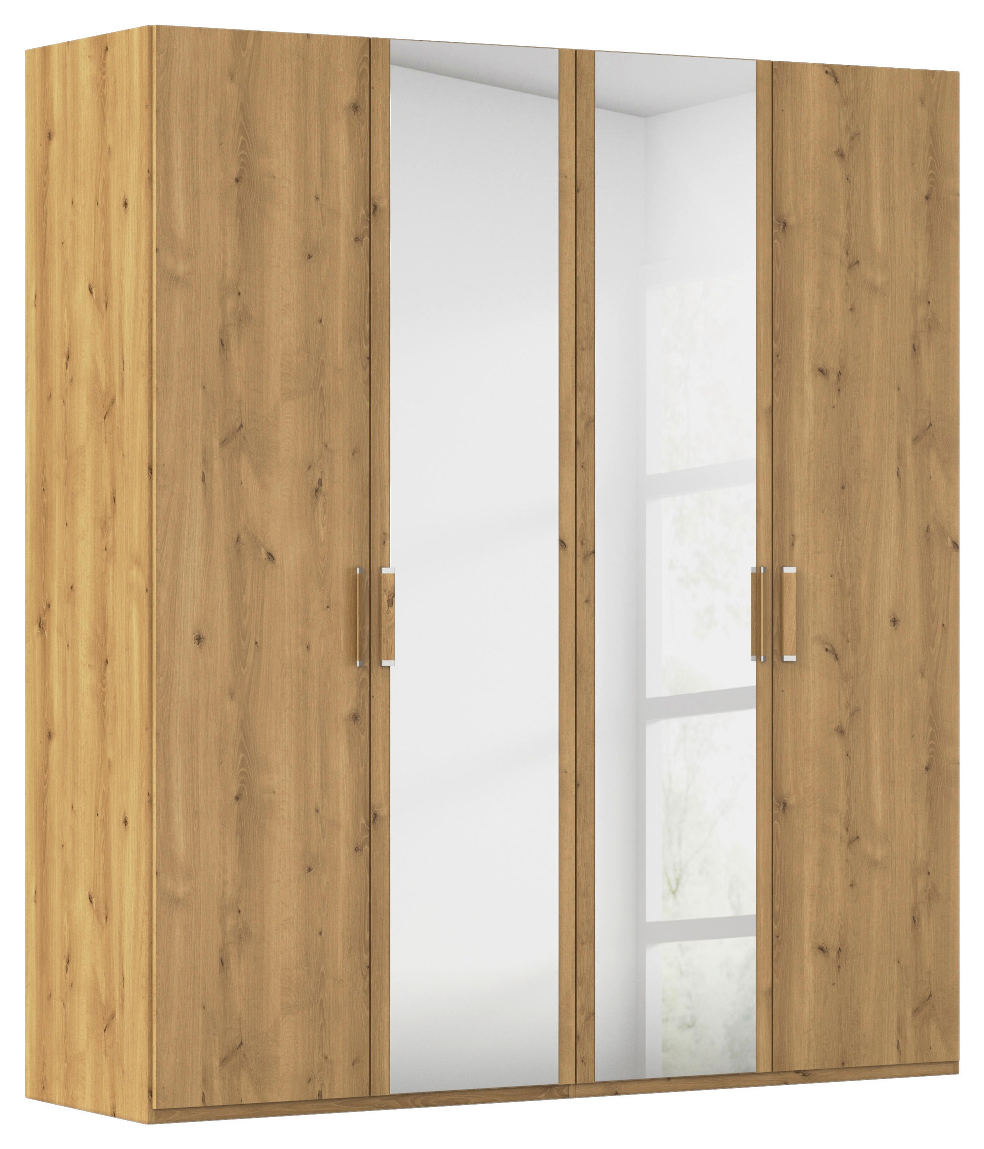 DREHTÜRENSCHRANK 201/223/60 cm,  in Eichefarben, 4 Tür(en)  - Eichefarben/Silberfarben, Design, Glas/Holzwerkstoff (201/223/60cm) - Novel