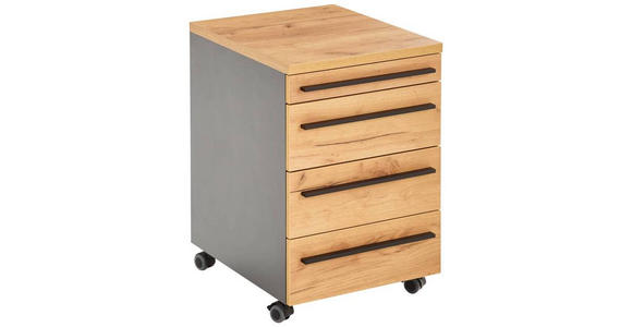ROLLCONTAINER 42/61/49 cm - Eichefarben/Schwarz, MODERN, Holzwerkstoff/Kunststoff (42/61/49cm) - Novel