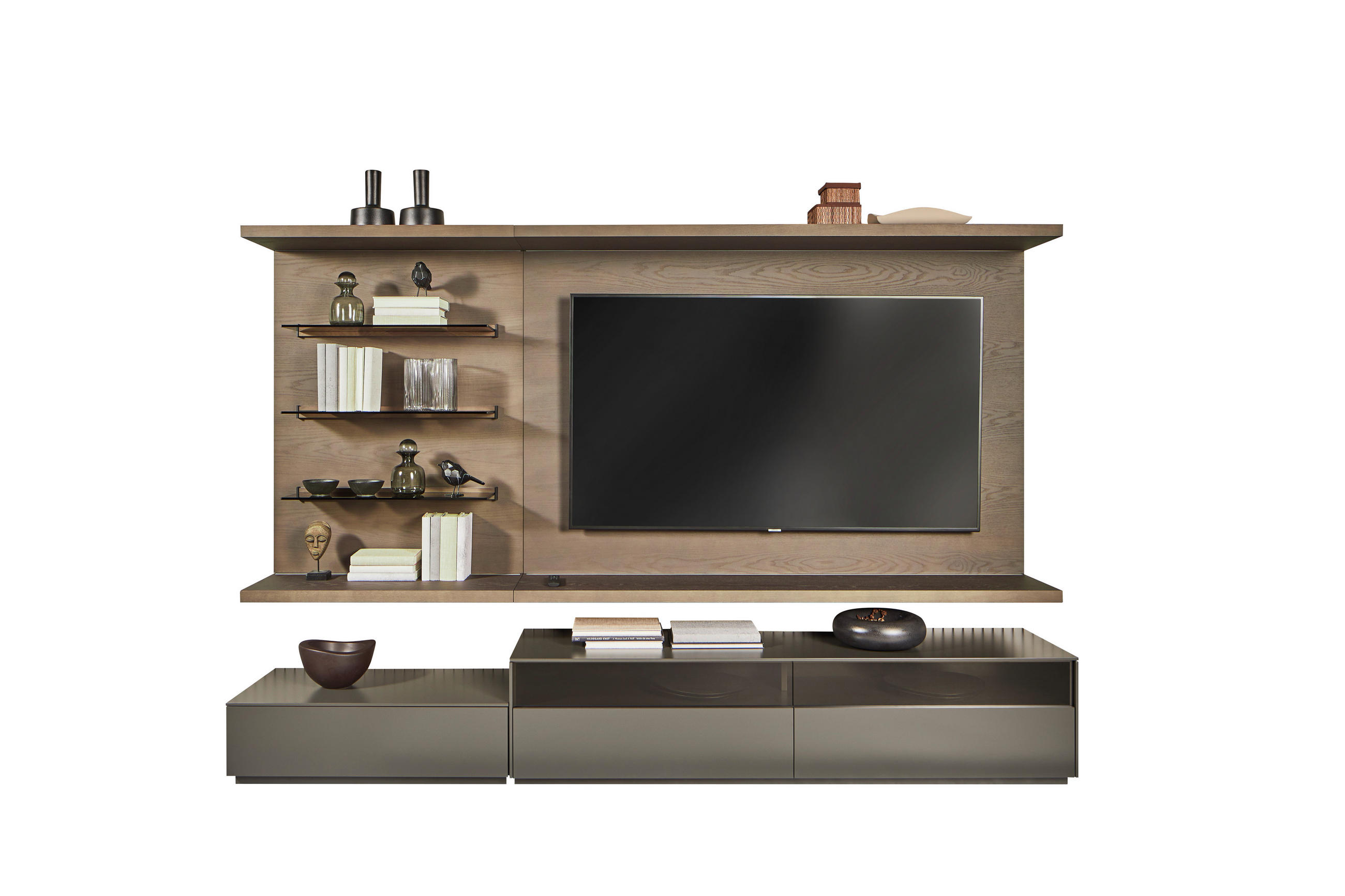 WOHNWAND  Grau, Eiche dunkel 270/182/46 cm  - Eiche dunkel/Grau, Design, Glas/Holz (270/182/46cm) - Belluti