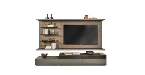 WOHNWAND  in Grau, Eiche dunkel  270/182/46 cm  - Eiche dunkel/Grau, Design, Glas/Holz (270/182/46cm) - Belluti