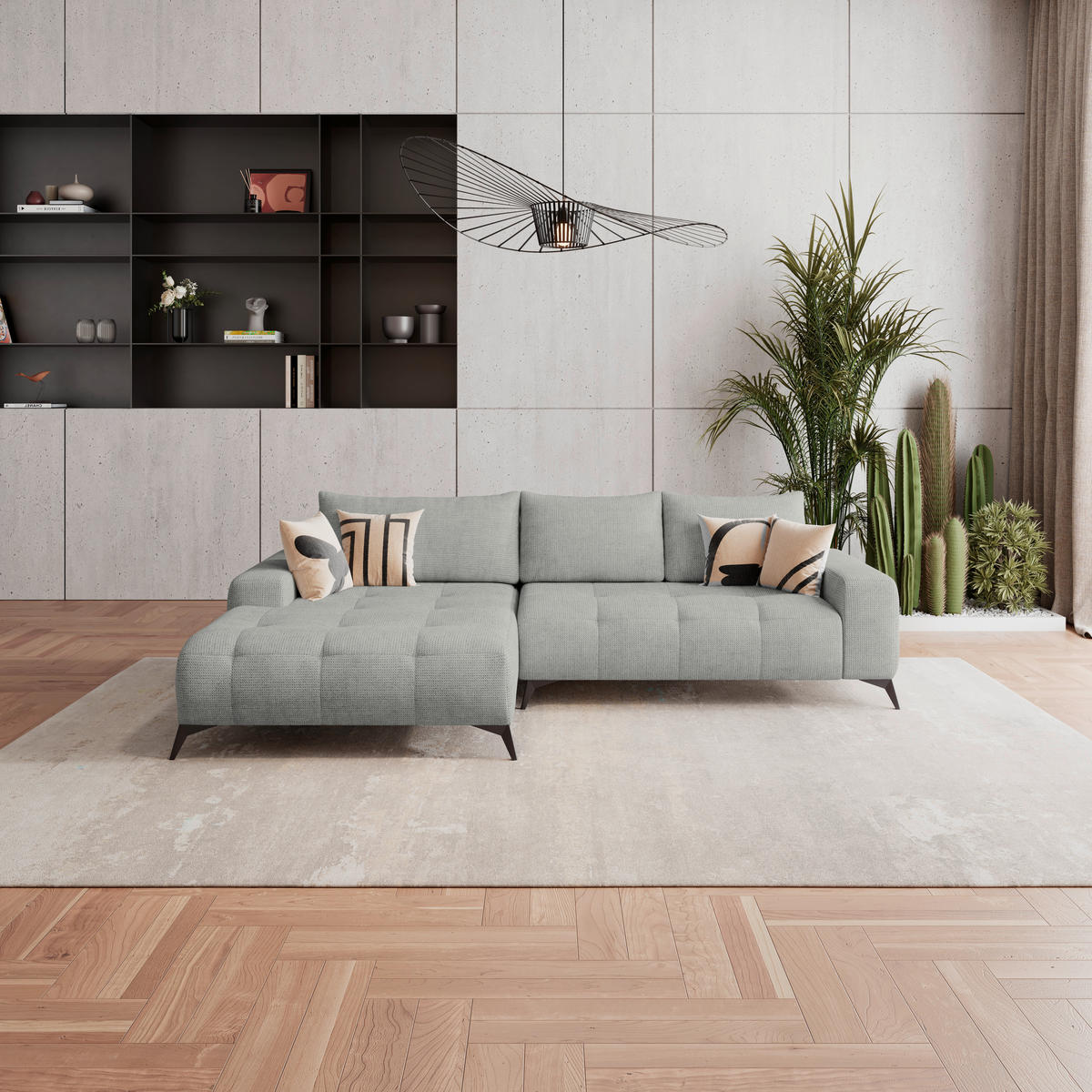 HÖRNSOFFA i flatväv ljusgrå  - ljusgrå/svart, Trend, metall/textil (175/290cm) - MID.YOU