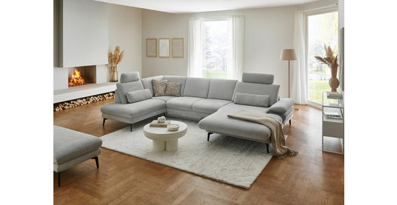 WOHNLANDSCHAFT in Chenille, Flachgewebe Silberfarben - Silberfarben/Schwarz, Design, Textil/Metall (208/344/180cm) - Dieter Knoll
