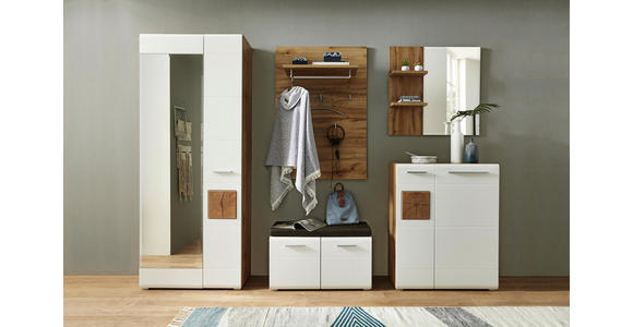 GARDEROBENBANK Webstoff Weiß, Eichefarben - Eichefarben/Silberfarben, KONVENTIONELL, Kunststoff/Textil (80/48/37cm) - Voleo