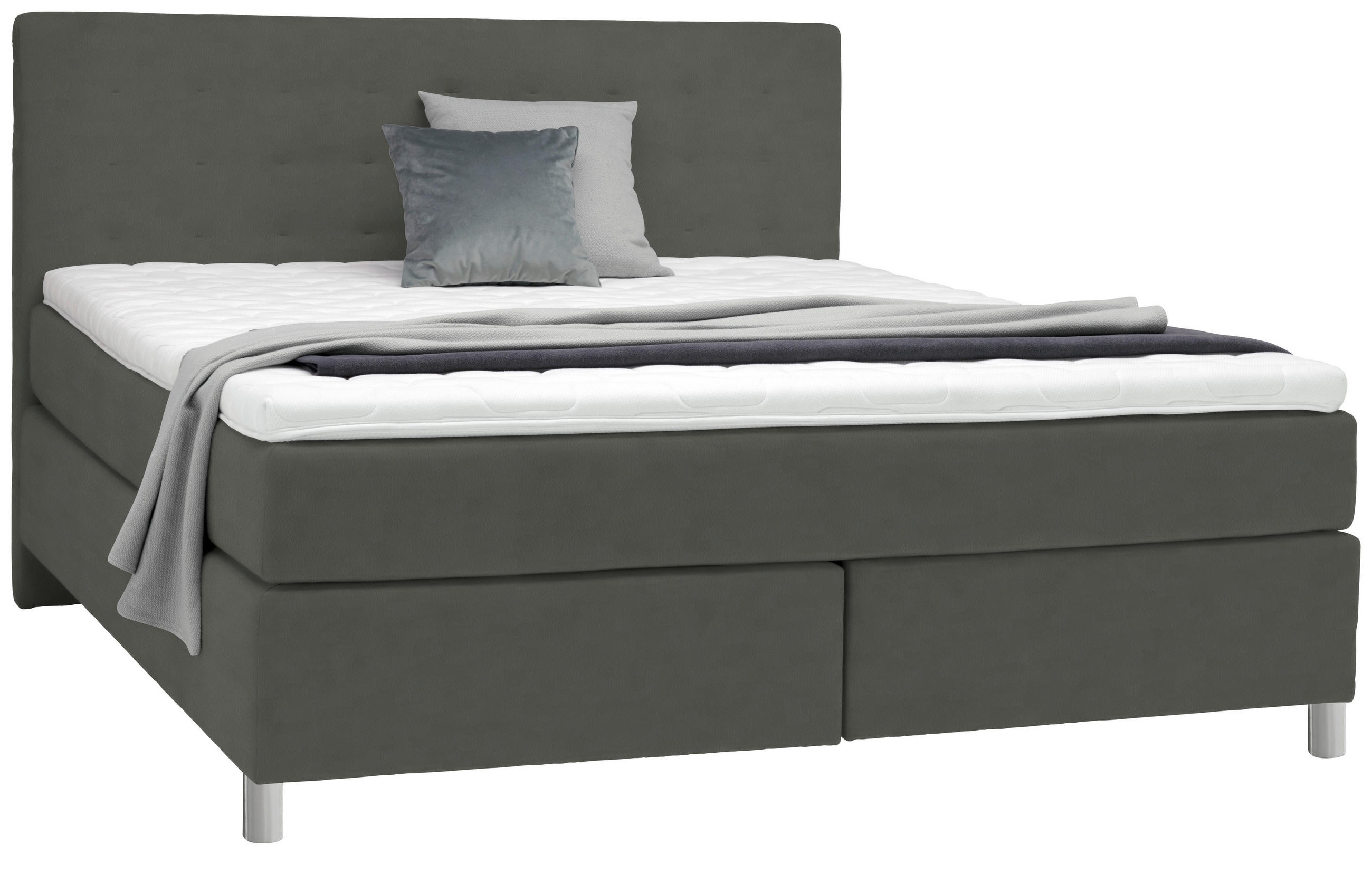 BOXSPRINGBETT 180/200 cm  in Grau  - Chromfarben/Grau, Konventionell, Kunststoff/Textil (180/200cm) - Voleo