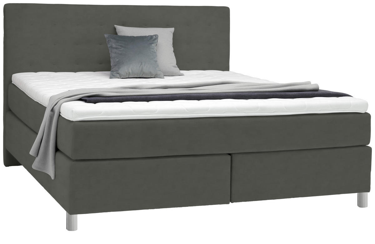 BOXSPRINGBETT 180/200 cm  in Grau  - Chromfarben/Grau, Konventionell, Kunststoff/Textil (180/200cm) - Voleo