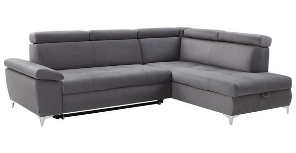 ECKSOFA Dunkelgrau Mikrofaser  - Dunkelgrau, KONVENTIONELL, Textil/Metall (271/206cm) - Carryhome