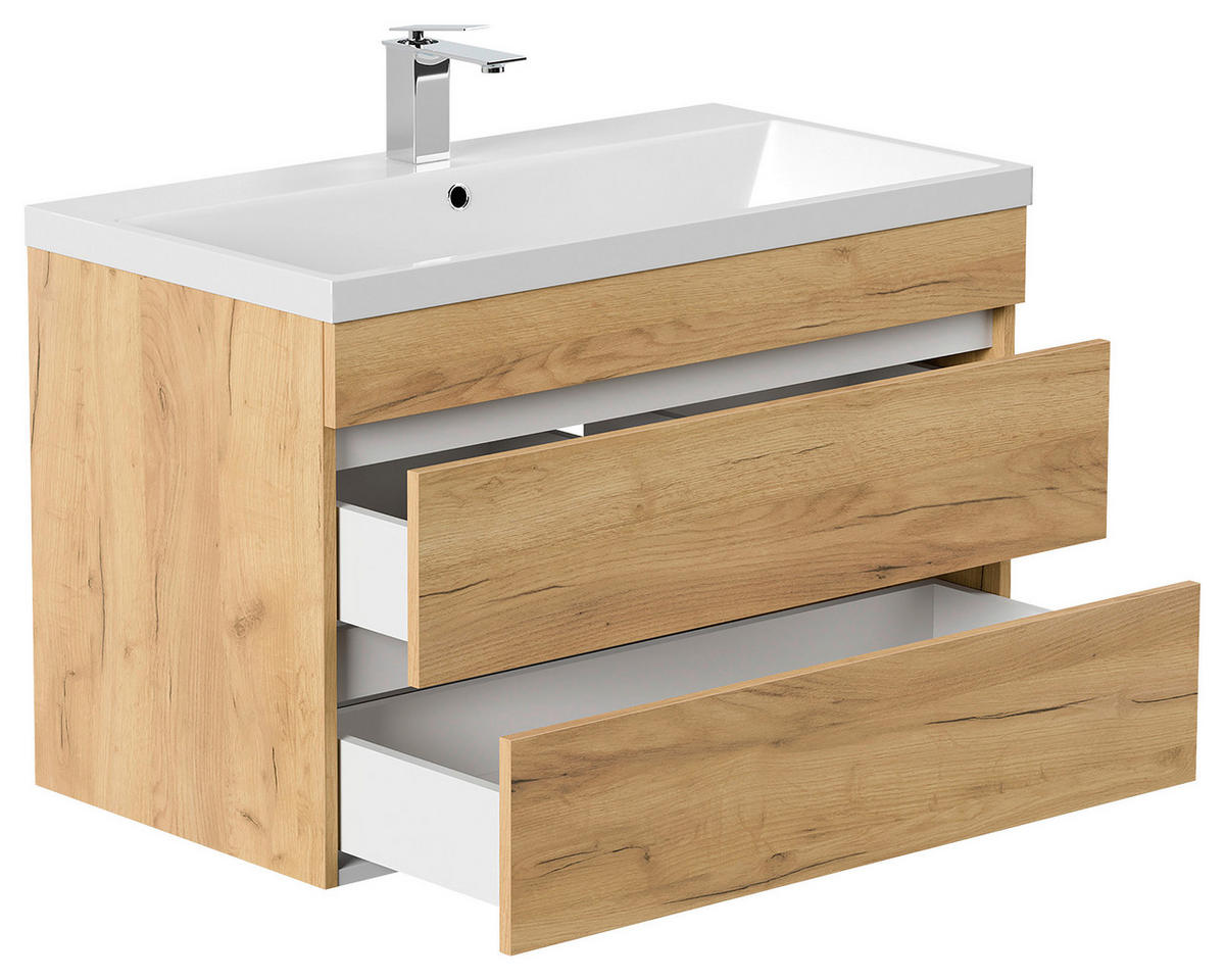 WASCHTISCHKOMBI 90 cm  - Eichefarben/Weiß, Basics, Holzwerkstoff/Stein (90cm) - MID.YOU