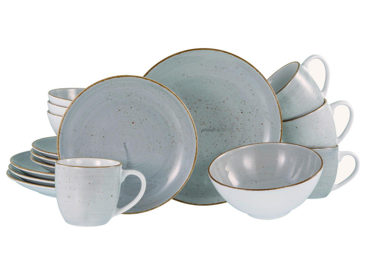 KOMBISERVICE Weiß, Hellgrau Vintage Nature 16-teilig 4 Personen  - Hellgrau/Weiß, Basics, Keramik - Creatable