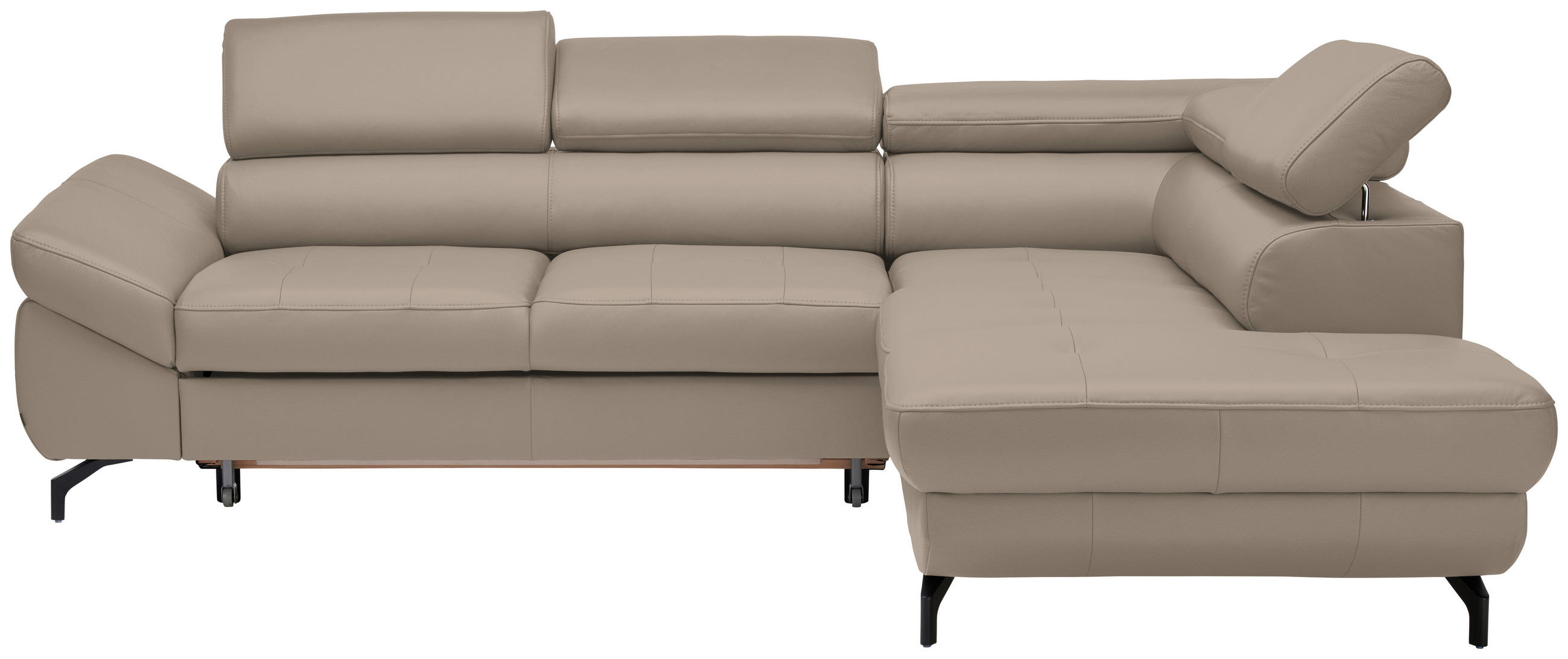 ECKSOFA in Echtleder Creme  - Creme/Schwarz, Design, Leder/Metall (270/220cm) - Novel