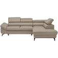 ECKSOFA in Echtleder Creme  - Creme/Schwarz, Design, Leder/Metall (270/220cm) - Novel