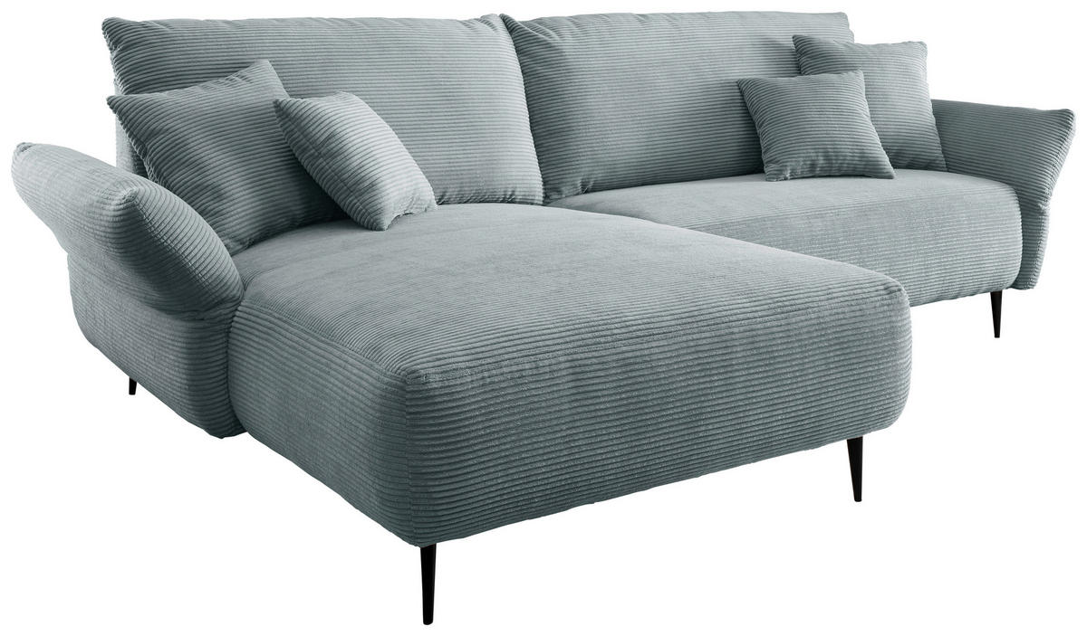 ECKSOFA in Cord Hellblau  - Schwarz/Hellblau, Design, Textil/Metall (178/264-302cm) - Livetastic