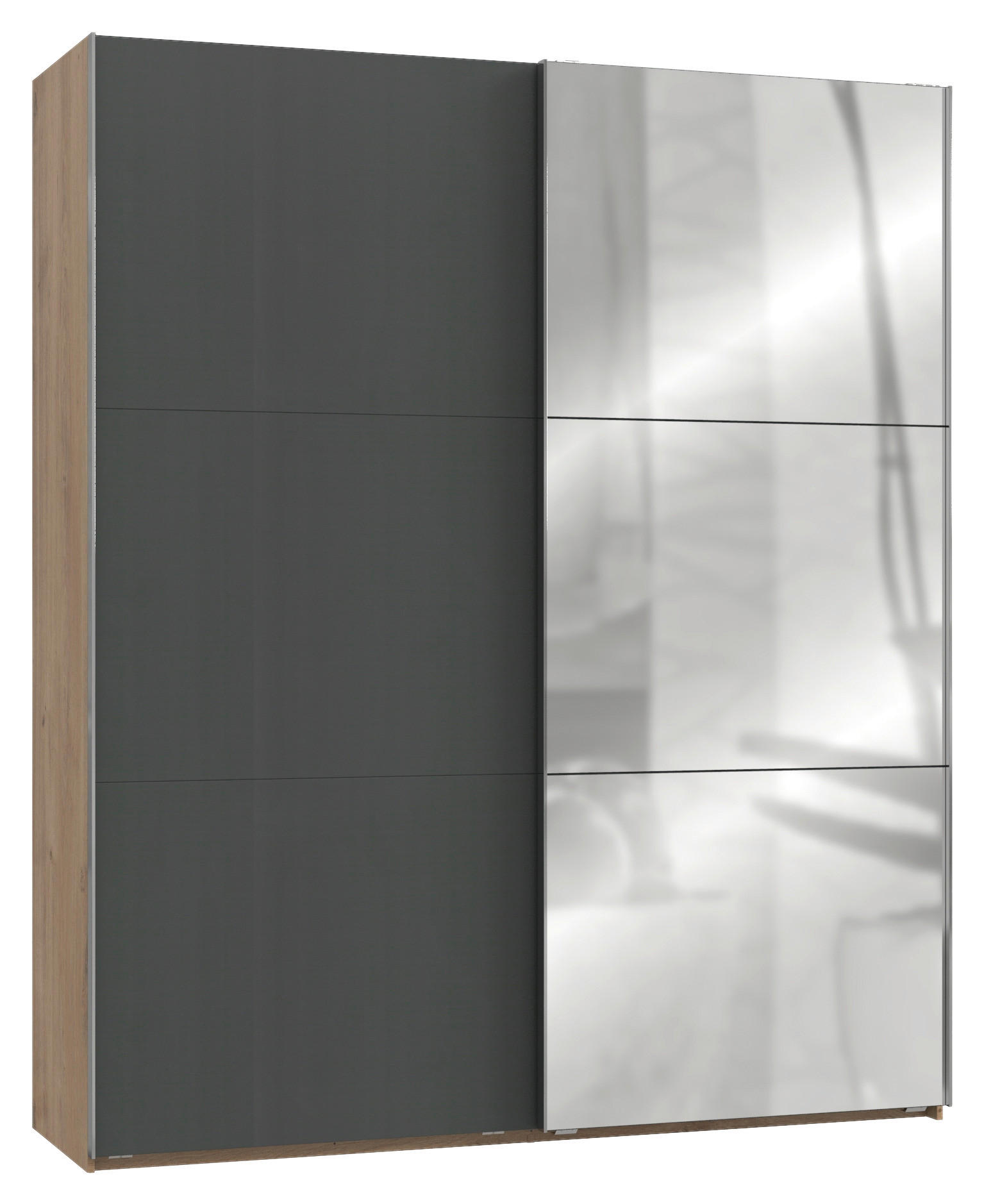 SCHWEBETÜRENSCHRANK 150/216/65 cm 2-türig Graphitfarben, Plankeneiche  - Chromfarben/Plankeneiche, MODERN, Glas/Holzwerkstoff (150/216/65cm) - MID.YOU