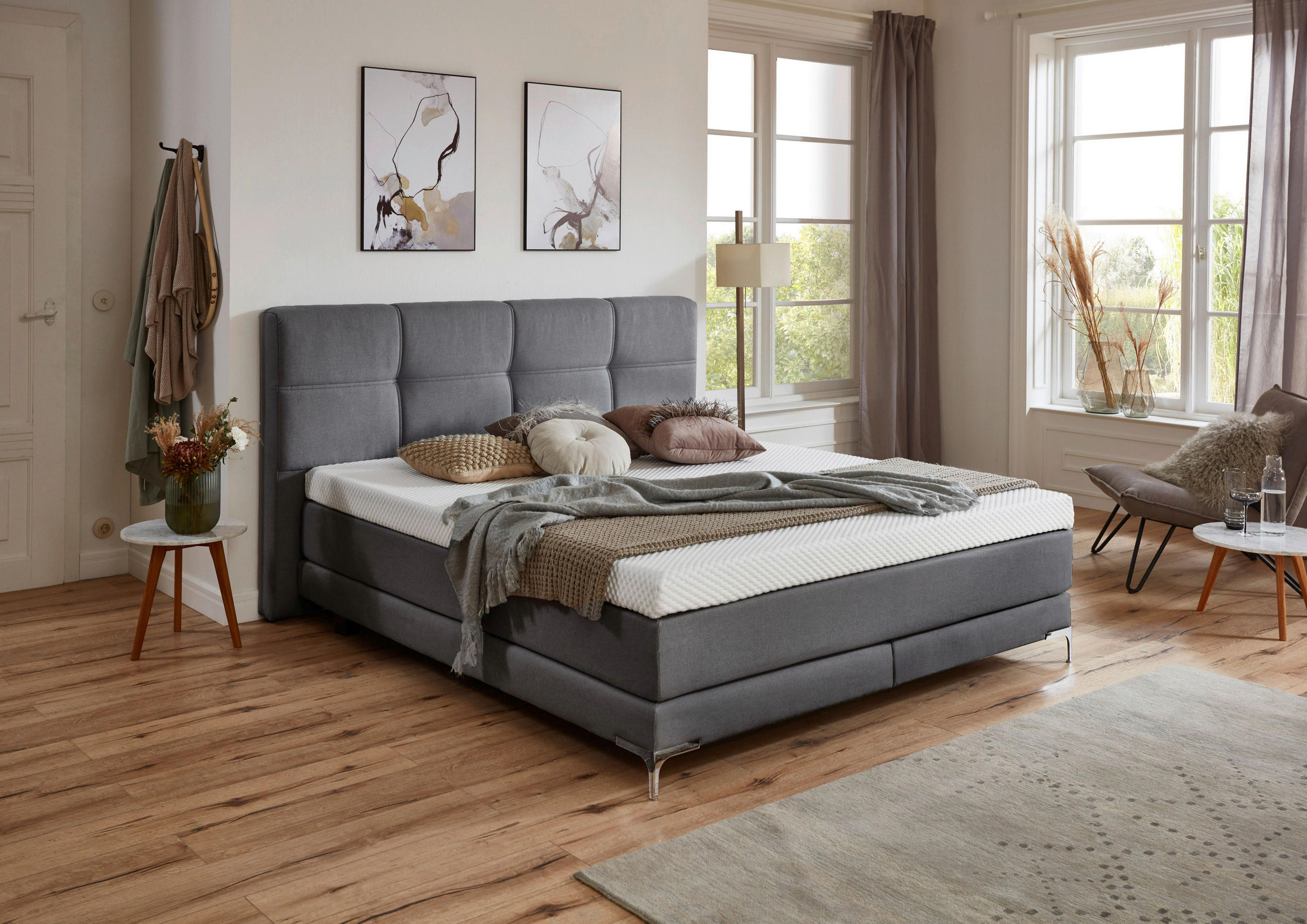 BOXSPRINGBETT 180/200 cm  in Grau  - Chromfarben/Schwarz, KONVENTIONELL, Textil/Metall (180/200cm) - MID.YOU