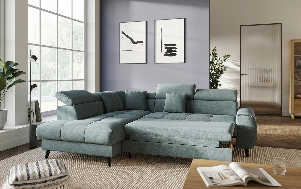 ECKSOFA in Flachgewebe Blau  - Blau/Schwarz, Design, Textil/Metall (195/246cm) - Livetastic