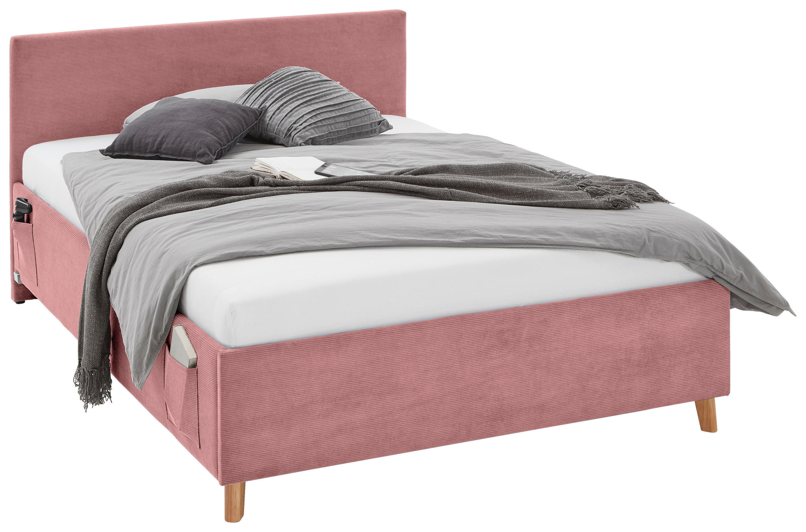 POLSTERBETT Rosa 140/200 cm  - Eichefarben/Rosa, KONVENTIONELL, Holz/Textil (140/200cm) - Stylife