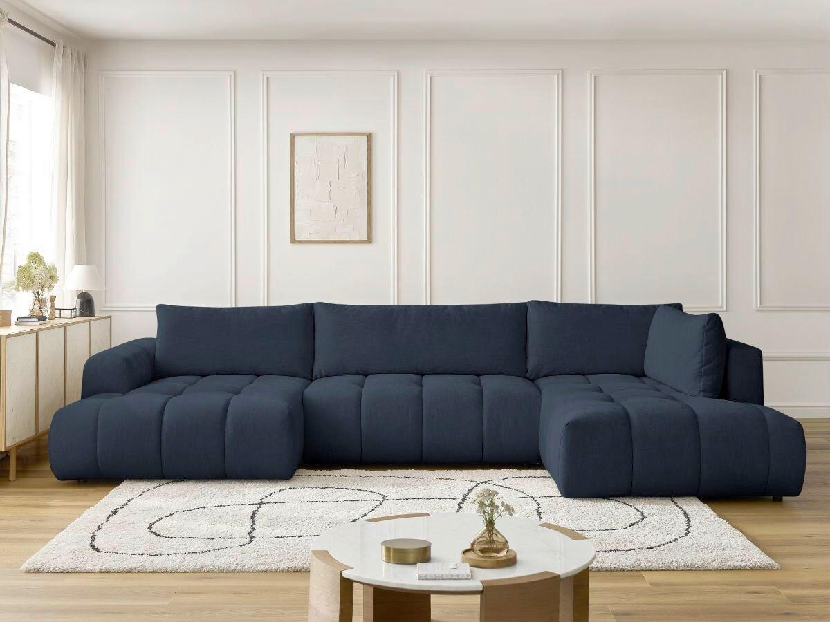 WOHNLANDSCHAFT  FUJI  Dunkelblau Leinenoptik  - Schwarz/Dunkelblau, MODERN, Kunststoff/Textil (160/377/204cm)