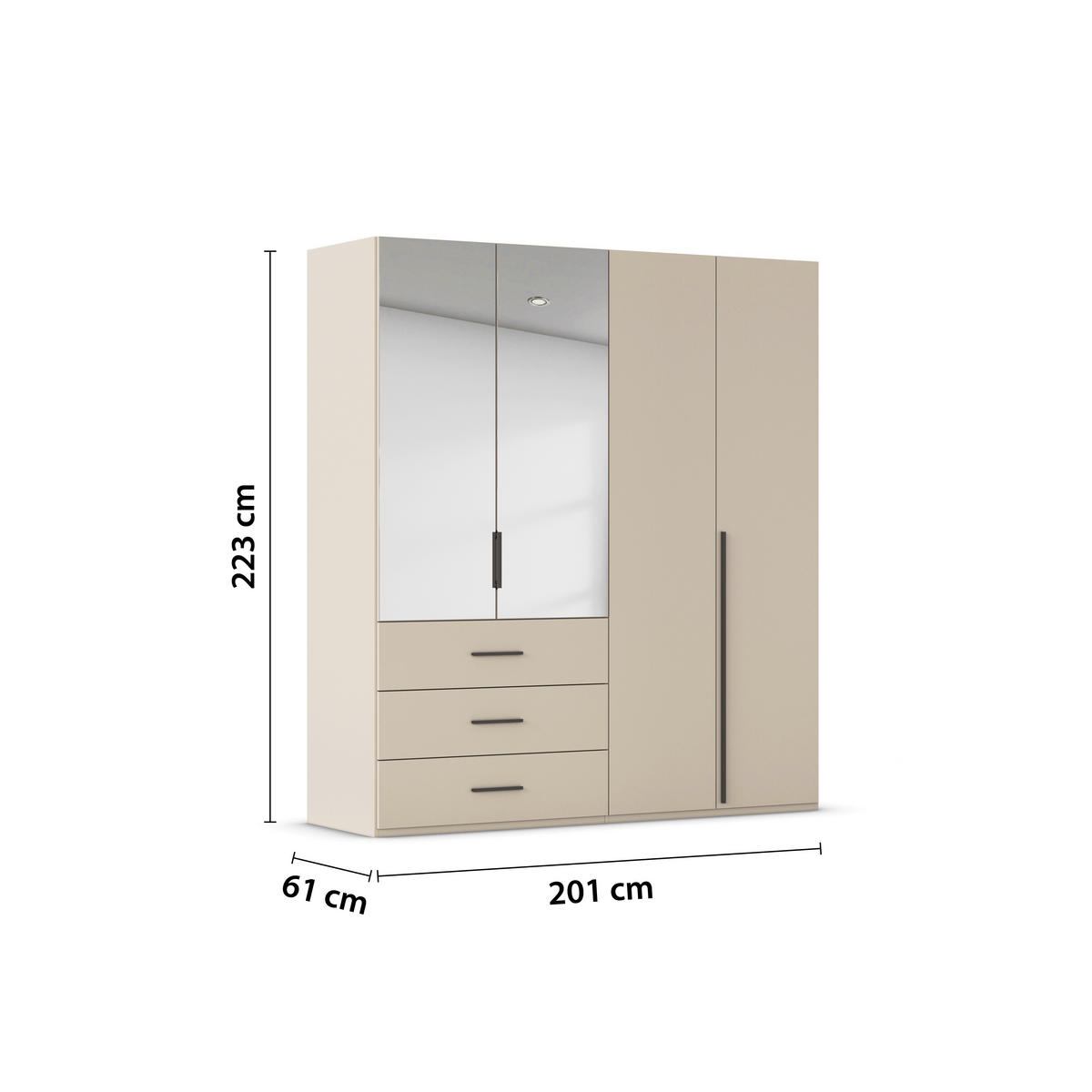 DREHTÜRENSCHRANK 201/223/60 cm,  in Champagner, 4-türig  - Champagner/Graphitfarben, Design, Glas/Holzwerkstoff (201/223/60cm) - home24