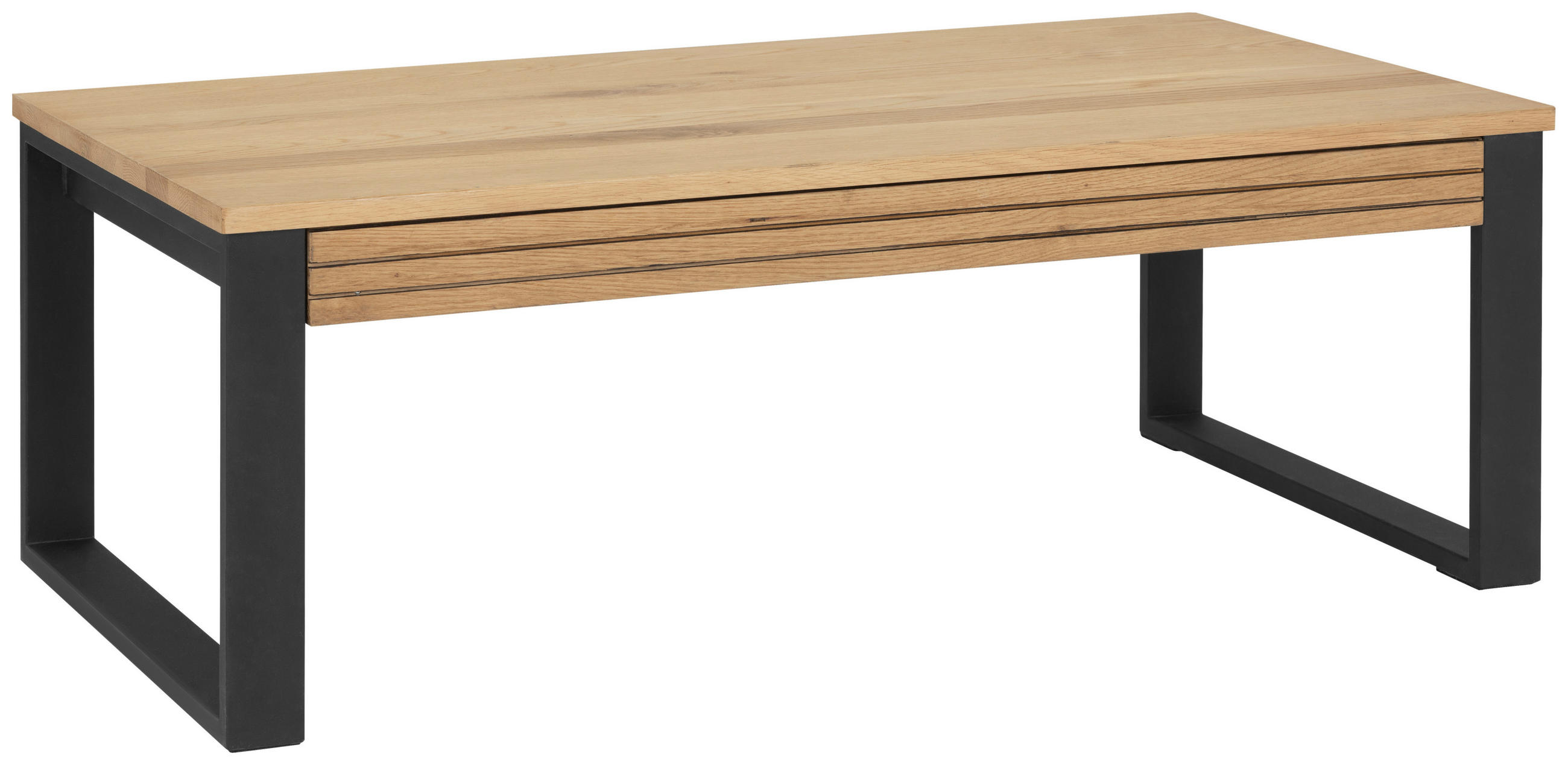 COUCHTISCH Eiche massiv 115/60/42 cm rechteckig Naturfarben, Schwarz  - Schwarz/Naturfarben, Design, Holz/Metall (115/60/42cm) - MID.YOU