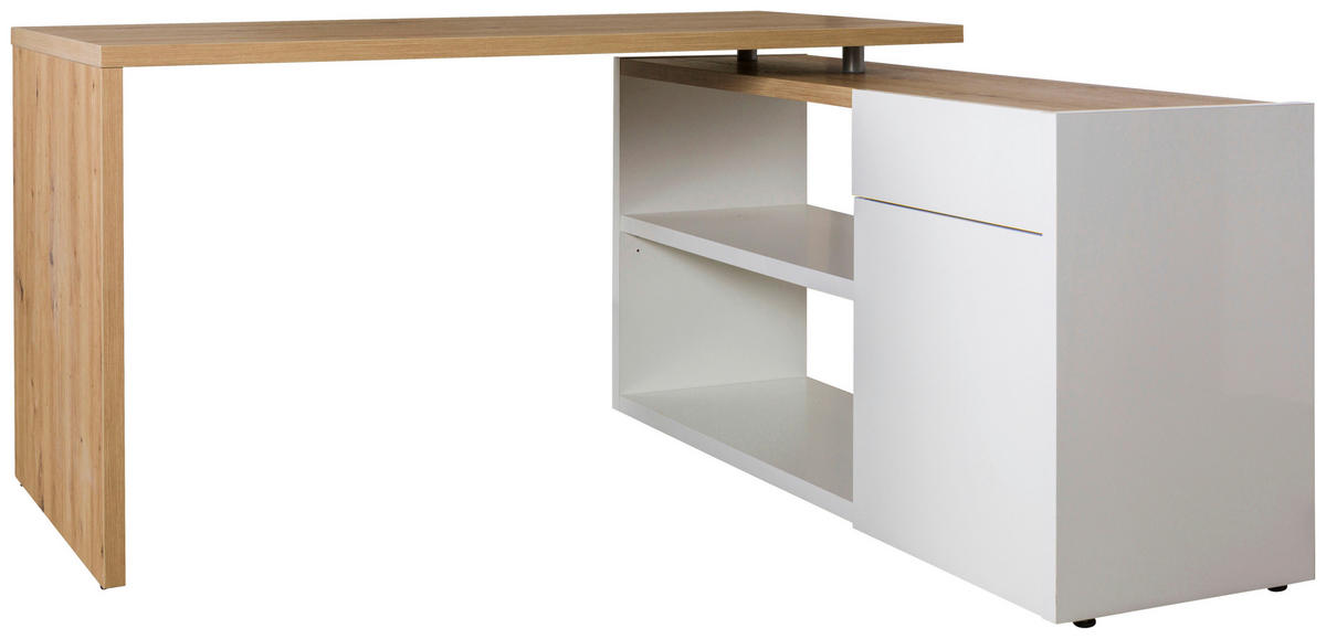 ECKSCHREIBTISCH 140/140/75 cm  in Eiche Artisan, Weiß Hochglanz  - Weiß Hochglanz/Eiche Artisan, Design, Holzwerkstoff (140/140/75cm) - Carryhome