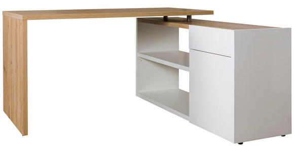 ECKSCHREIBTISCH 140/140/75 cm Eiche Artisan, Weiß Hochglanz Stauraum  - Weiß Hochglanz/Eiche Artisan, Design, Holzwerkstoff (140/140/75cm) - Carryhome