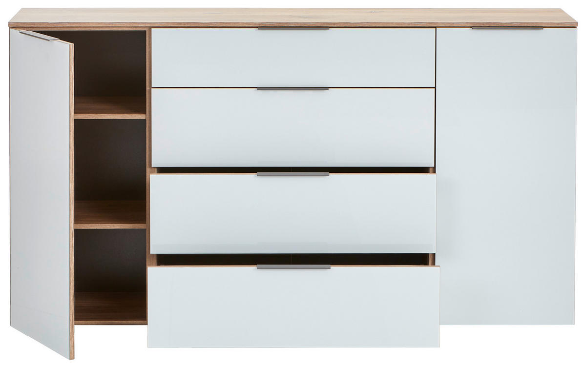 SIDEBOARD Eichefarben, Hellgrau Einlegeböden  - Eichefarben/Hellgrau, Design, Glas/Holzwerkstoff (180,4/99,8/40cm) - Voleo