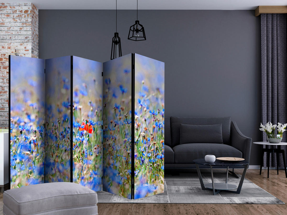 Paravent einseitig mit 5  Flügel - Hellgrün/Hellblau, Basics, Holz/Textil (225/172/3cm) - artgeist