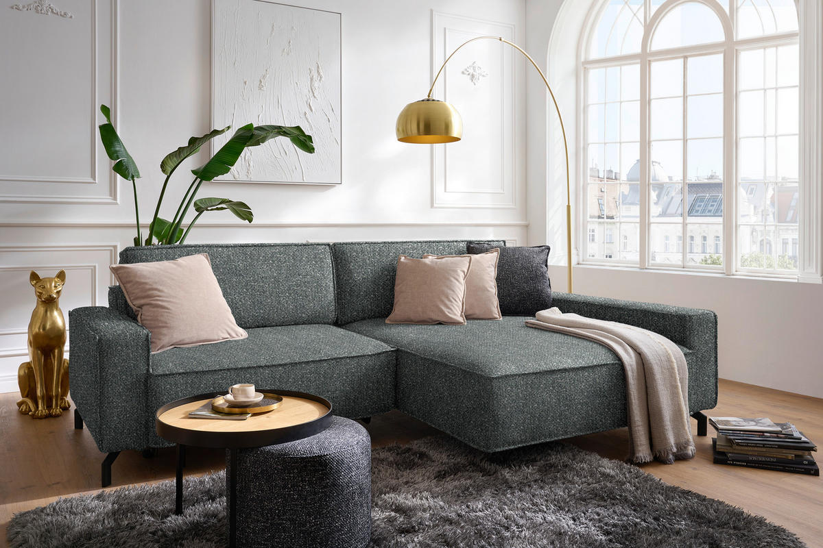 ECKSOFA  in Mikrofaser Graugrün  246/164 cm  - Schwarz/Graugrün, Design, Textil (246/164cm) - Sedda