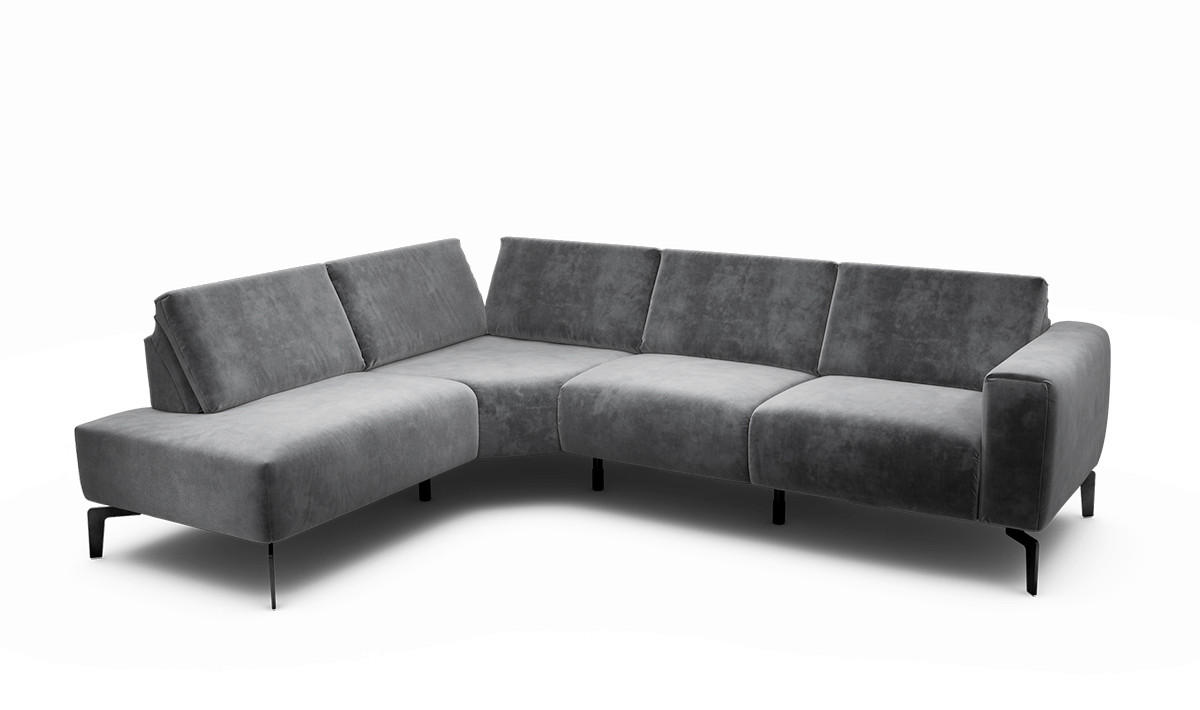 ECKSOFA Cosy Anthrazit Samt  - Anthrazit/Schwarz, Design, Textil/Metall (193/256cm) - SENSOO