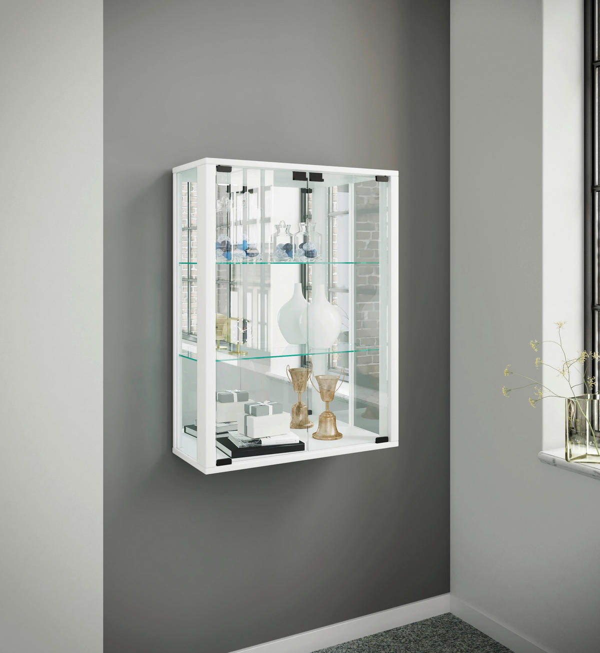 HÄNGEVITRINE in Buche Weiß  - Schwarz/Weiß, MODERN, Glas/Holz (60/80/25cm) - MID.YOU