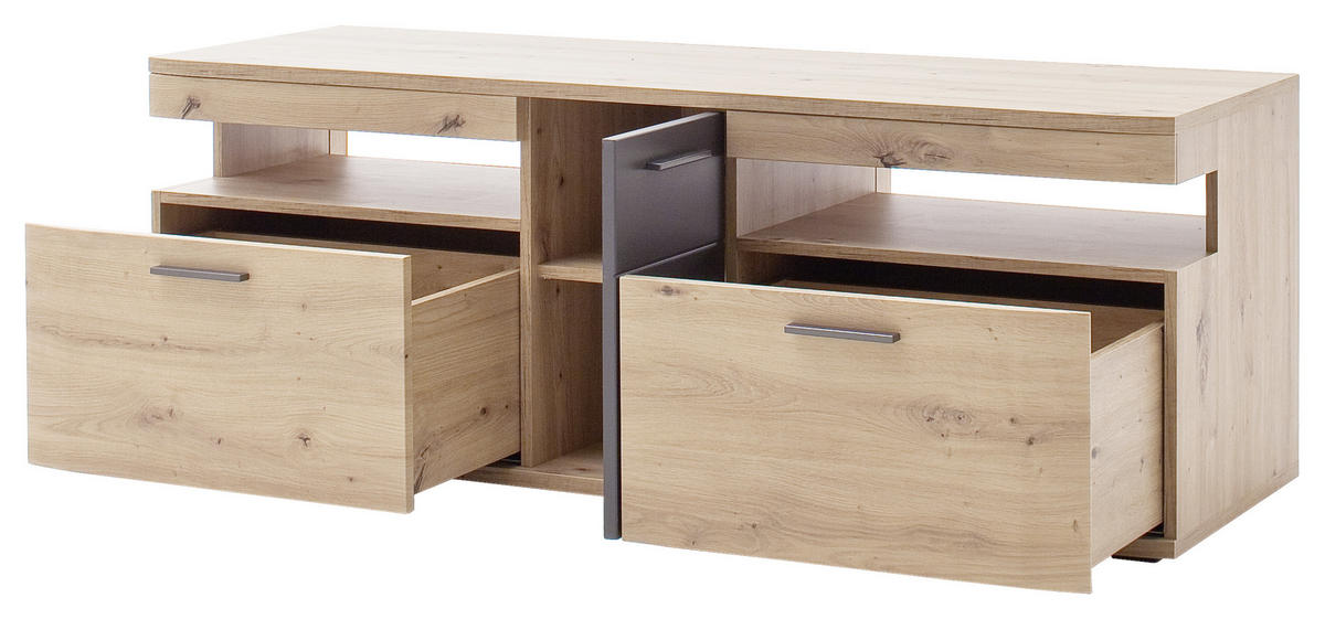 KOMODA POD TELEVIZI, antracitová, barvy dubu, 150/55/50 cm - černá/barvy dubu, Design, kov/kompozitní dřevo (150/55/50cm) - Livetastic