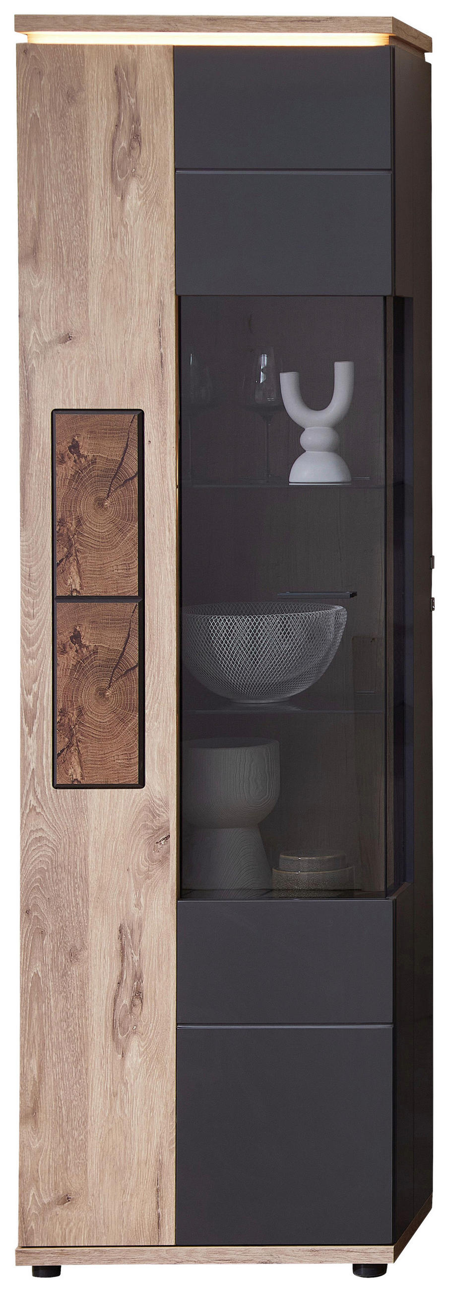 VITRINE Graphitfarben, Eichefarben  60/202/37 cm  - couleur graphite/couleur de chêne, Modern, métal/verre (60/202/37cm) - Stylife