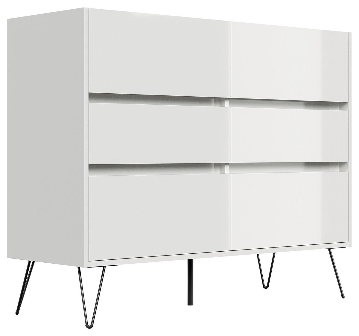 SIDEBOARD Posseik Industrial 120/93,6/42 cm 6 Schublade(n)  - Weiß Hochglanz/Schwarz, Design, Holzwerkstoff/Metall (120/93,6/42cm) - P & B