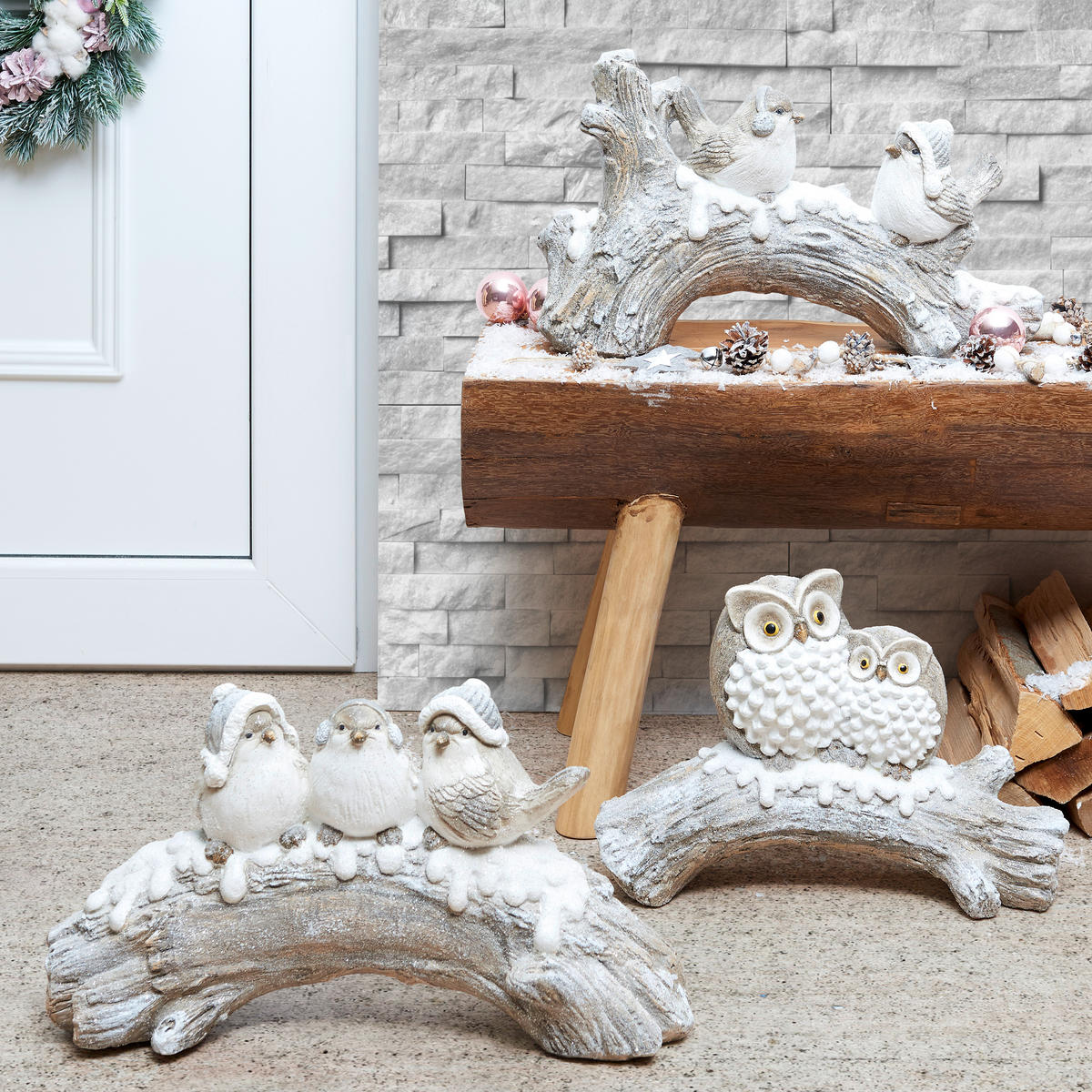 PTICA DEKORATIVNA - bijela/smeđa, Lifestyle, kamen (54/17,7/29,5cm) - X-Mas
