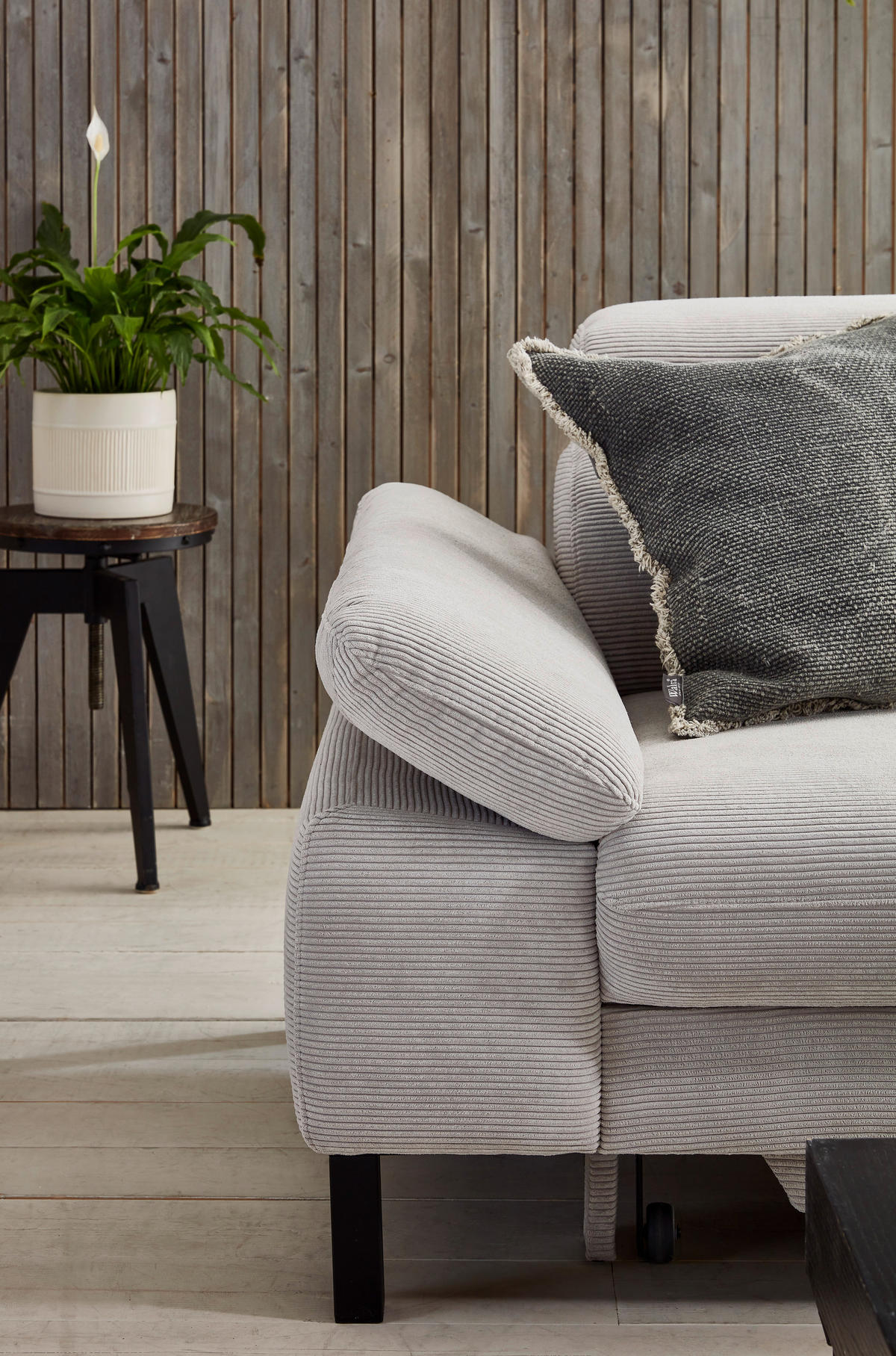 ECKSOFA in Cord Grau  - Schwarz/Grau, Design, Holzwerkstoff/Textil (272/217cm) - Pure Home Comfort