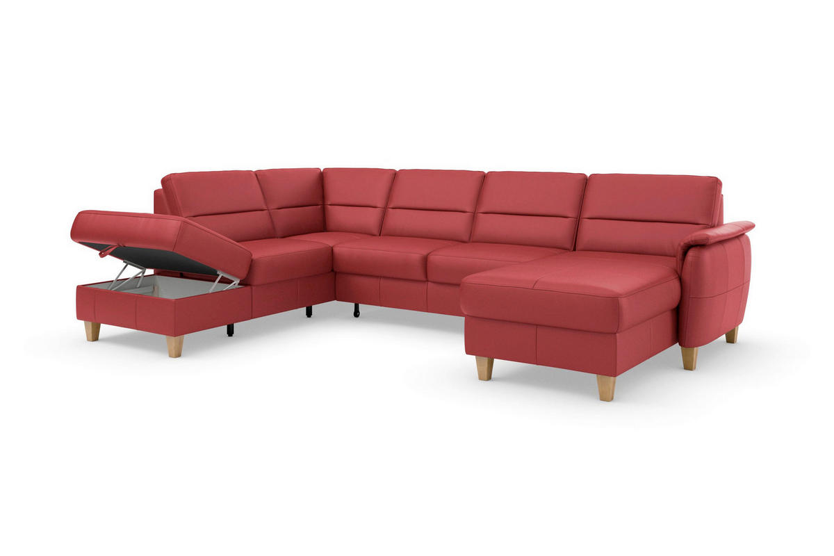 SEDACIA SÚPRAVA, textil, koža, červená - farba duba/červená, Basics, koža/drevo (212/308/163cm) - Sit & More