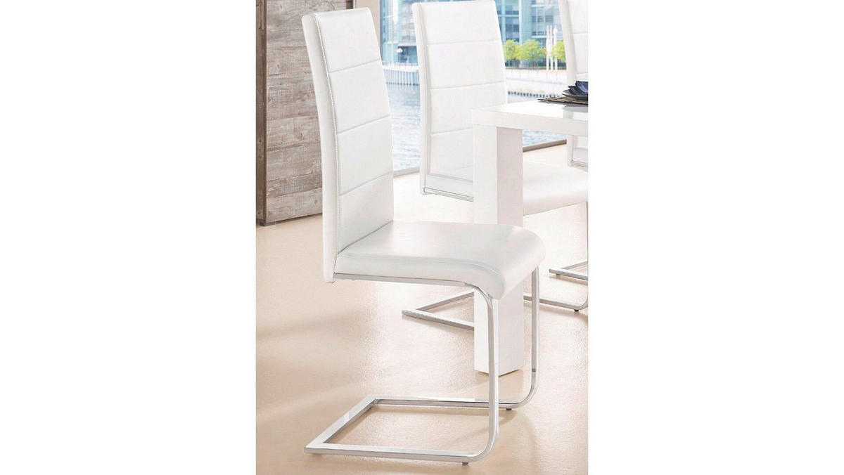 STUHL - Silberfarben/Weiß, Design, Leder/Metall (42/103/44cm) - MID.YOU