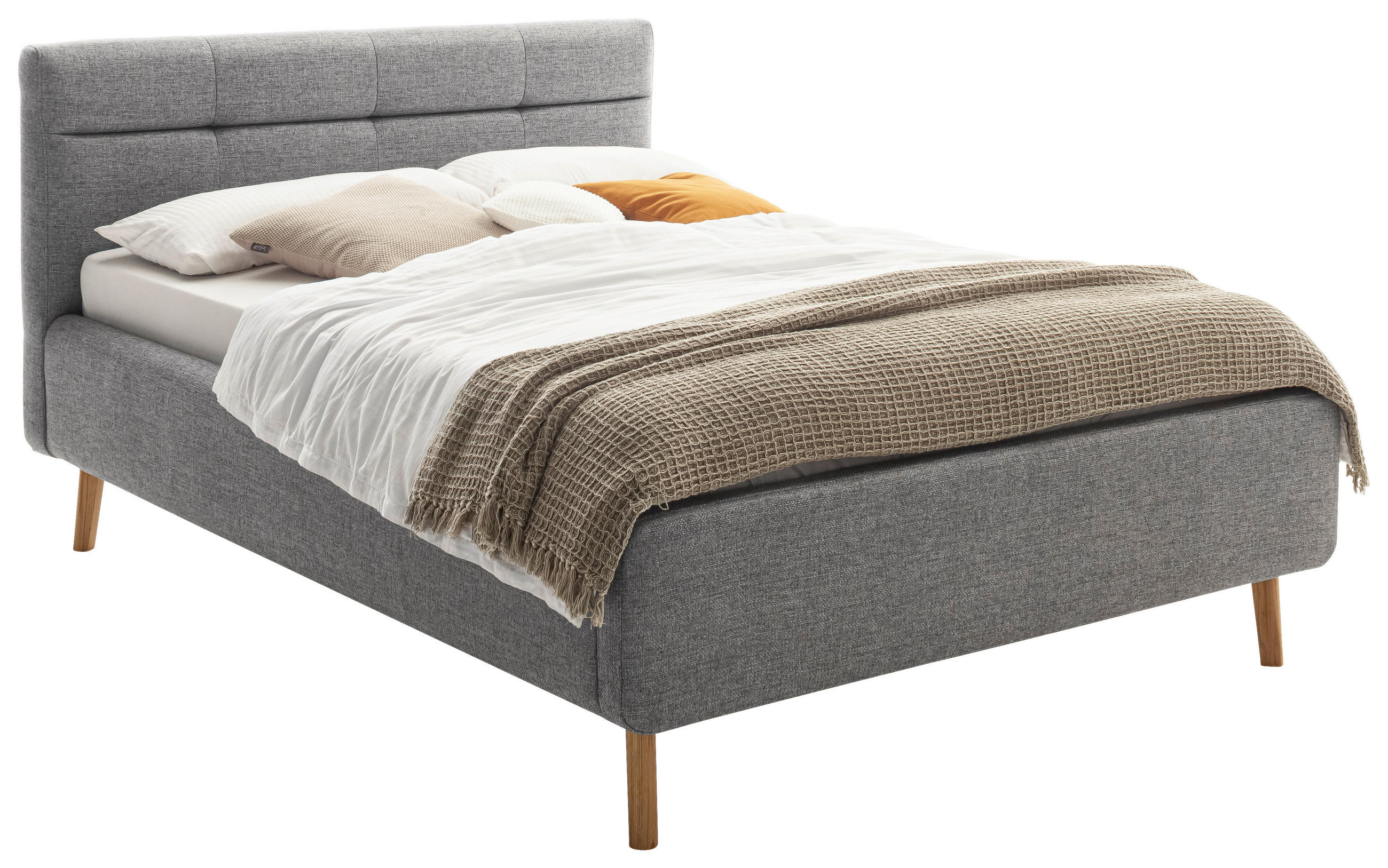 POLSTERBETT 140/200 cm,  in Grau, Lattenrost, Bettkasten,  - Birkefarben/Buchefarben, KONVENTIONELL, Holz/Textil (140/200cm) - Boxxx