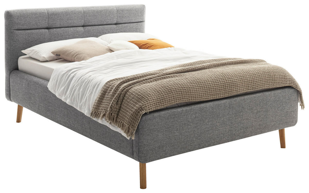 POLSTERBETT 140/200 cm,  in Grau, Lattenrost, Bettkasten,  - Birkefarben/Buchefarben, KONVENTIONELL, Holz/Textil (140/200cm) - Boxxx