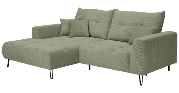 ECKSOFA in Cord Salbeigrün 175/250 cm - Salbeigrün/Schwarz, KONVENTIONELL, Textil/Metall (175/250cm) - Carryhome
