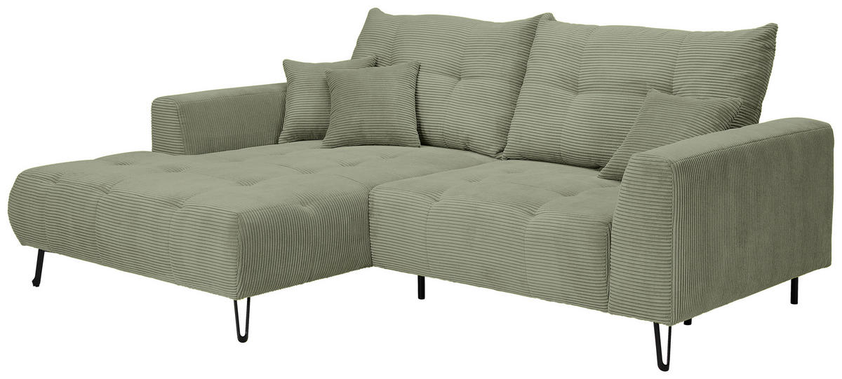 ECKSOFA in Cord Olivgrün  - Schwarz/Olivgrün, Konventionell, Textil/Metall (185/250cm) - Carryhome